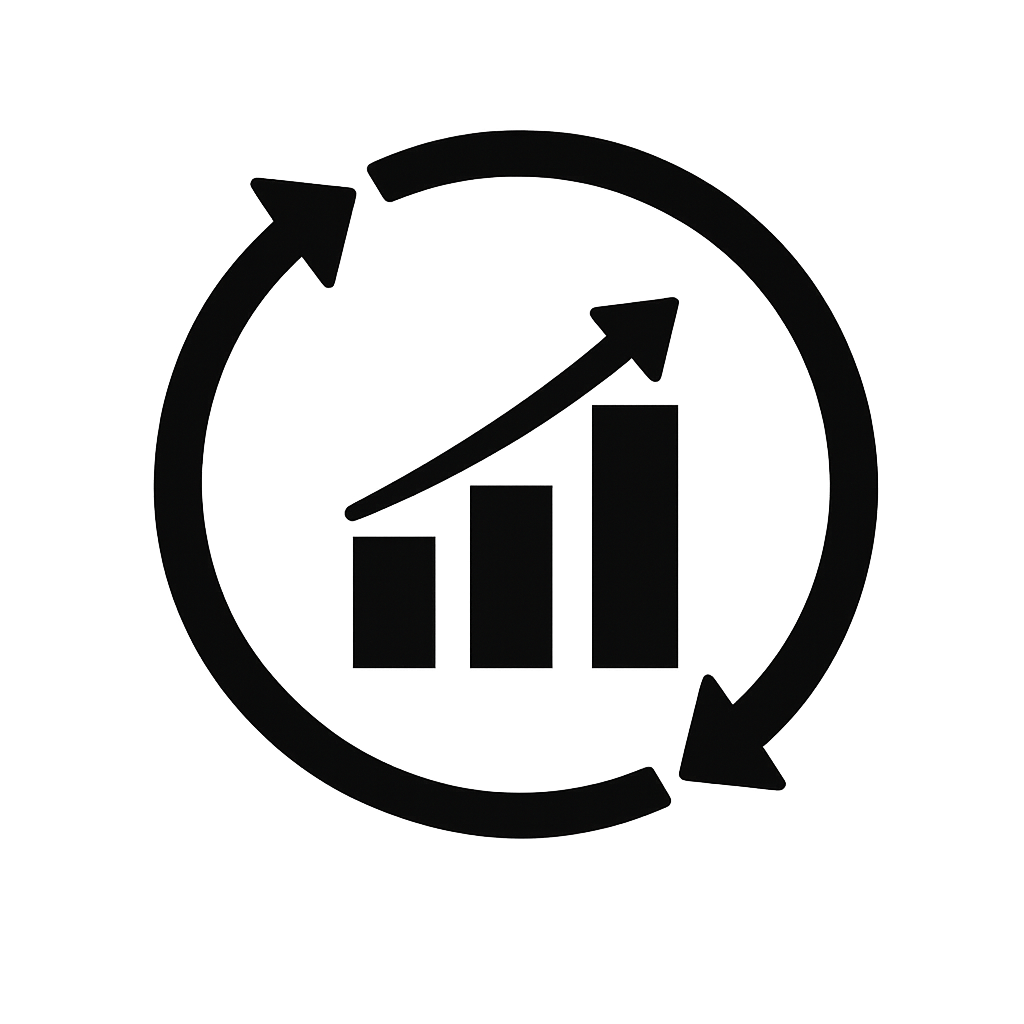 Improve Forever — upward growth chart in a continuous-improvement cycle